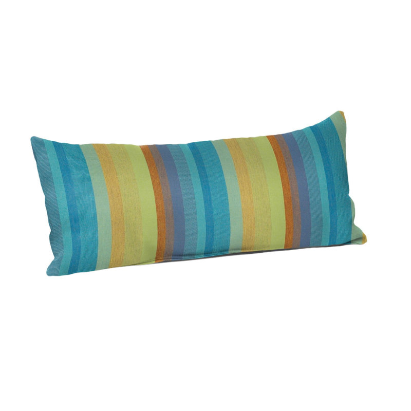 Casual Cushion Stripe Sunbrella® Fabric 1-Piece Indoor/Outdoor Lumbar Pillow, 22"W x 9"L, Astoria Lagoon