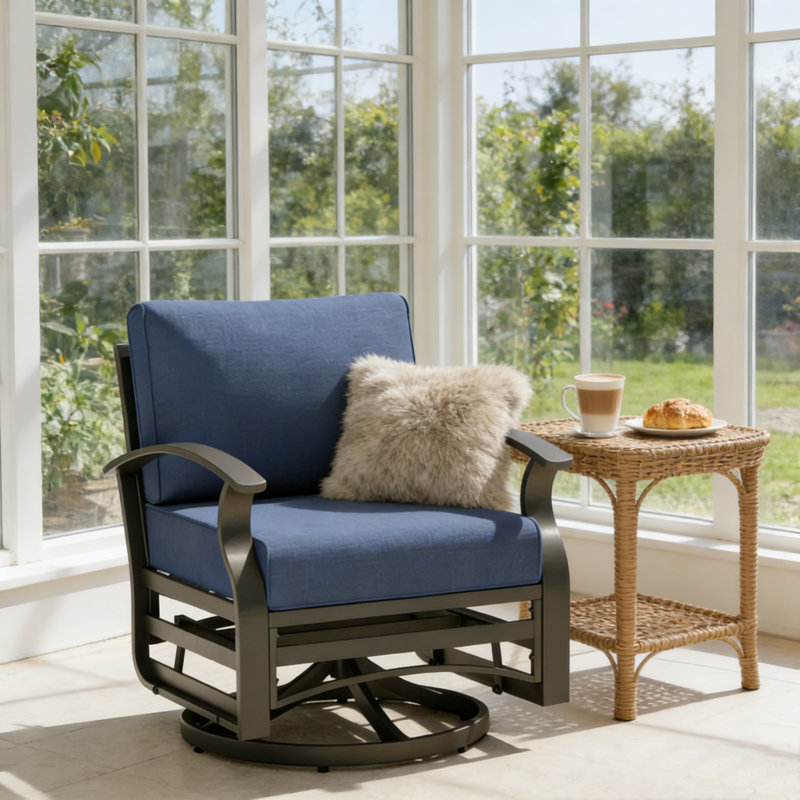 Chaise pivotante à 360 ° en aluminium avec coussin de siège et coussin de soutien lombaire, Marine