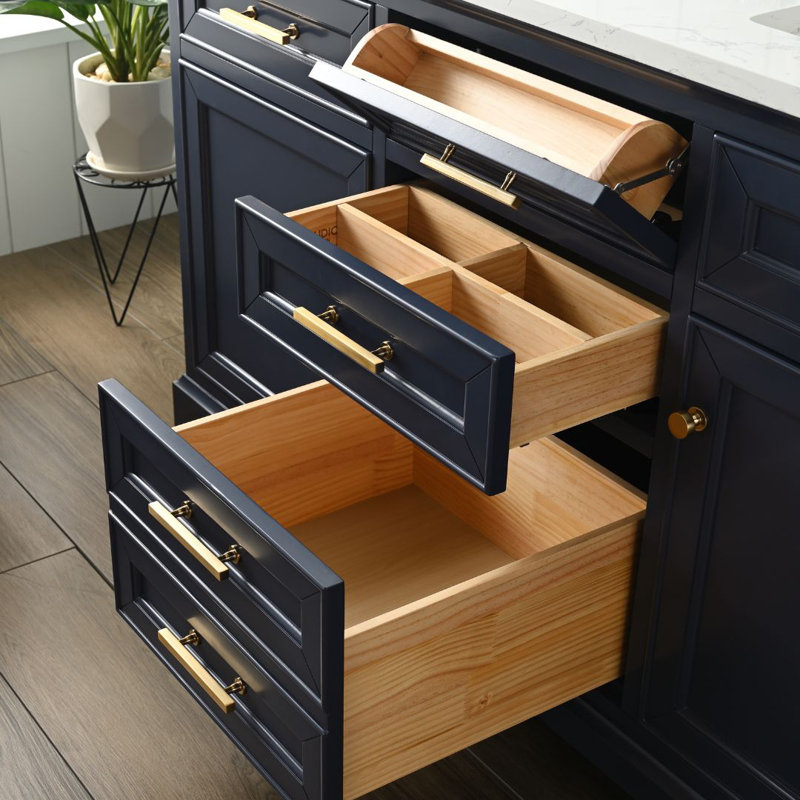 Thompson 60" W Double Vanity, Indigo Blue/Brushed Gold