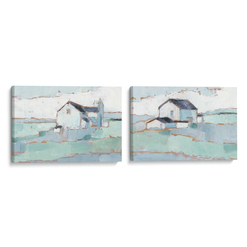Ensemble de 2 fermes sur des champs ouverts, H 24 po x l 72 po, Toile tendue