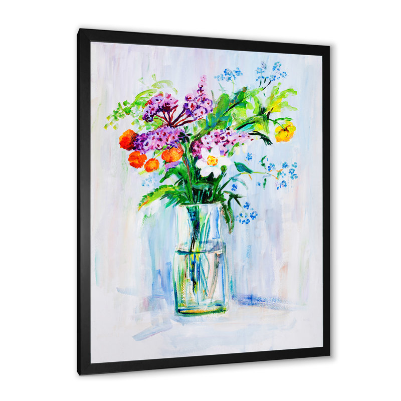 Bouquet de fleurs d'été - peinture, Cadre photo noir, H 20 po x l 12 po