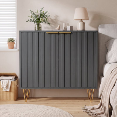 31.5" W Fluted 2-Door Accent Sideboard Buffet Cabinet with Adjustable Shelves, Black Cabinet with Storage