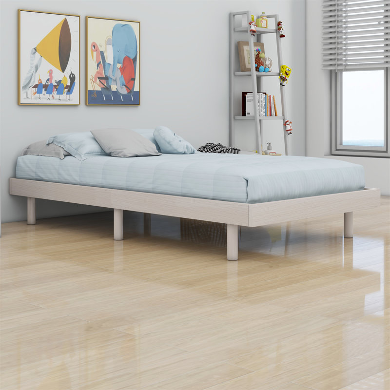 Karline Wooden Floating Platform Bed Frame, Twin, White