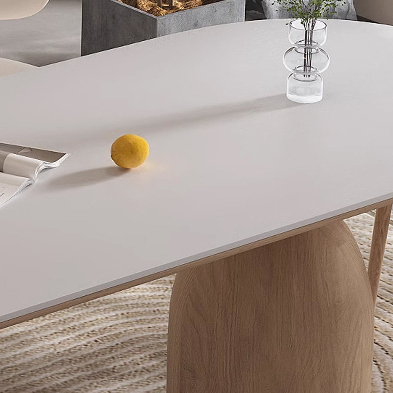 Table de salle à manger crème en bois massif et pierre, H 29,53 po x L 86,62 po x l 39,37 po