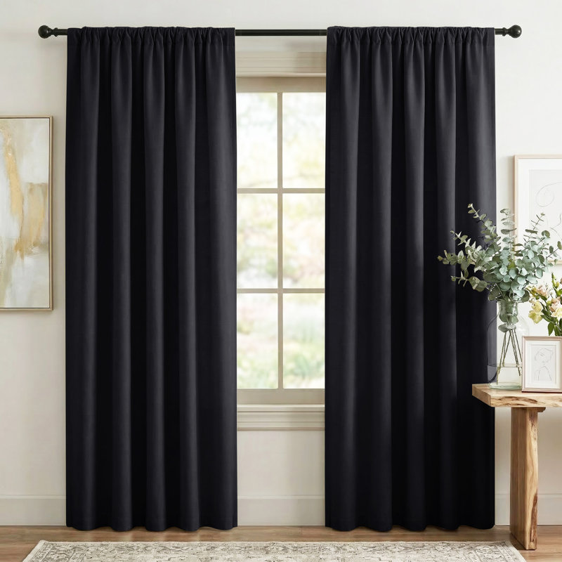 Blackout Curtains for Bedroom, Thermal Insulated Drapes Rod Pocket Privacy Protected Window Panels for Living Room, Black