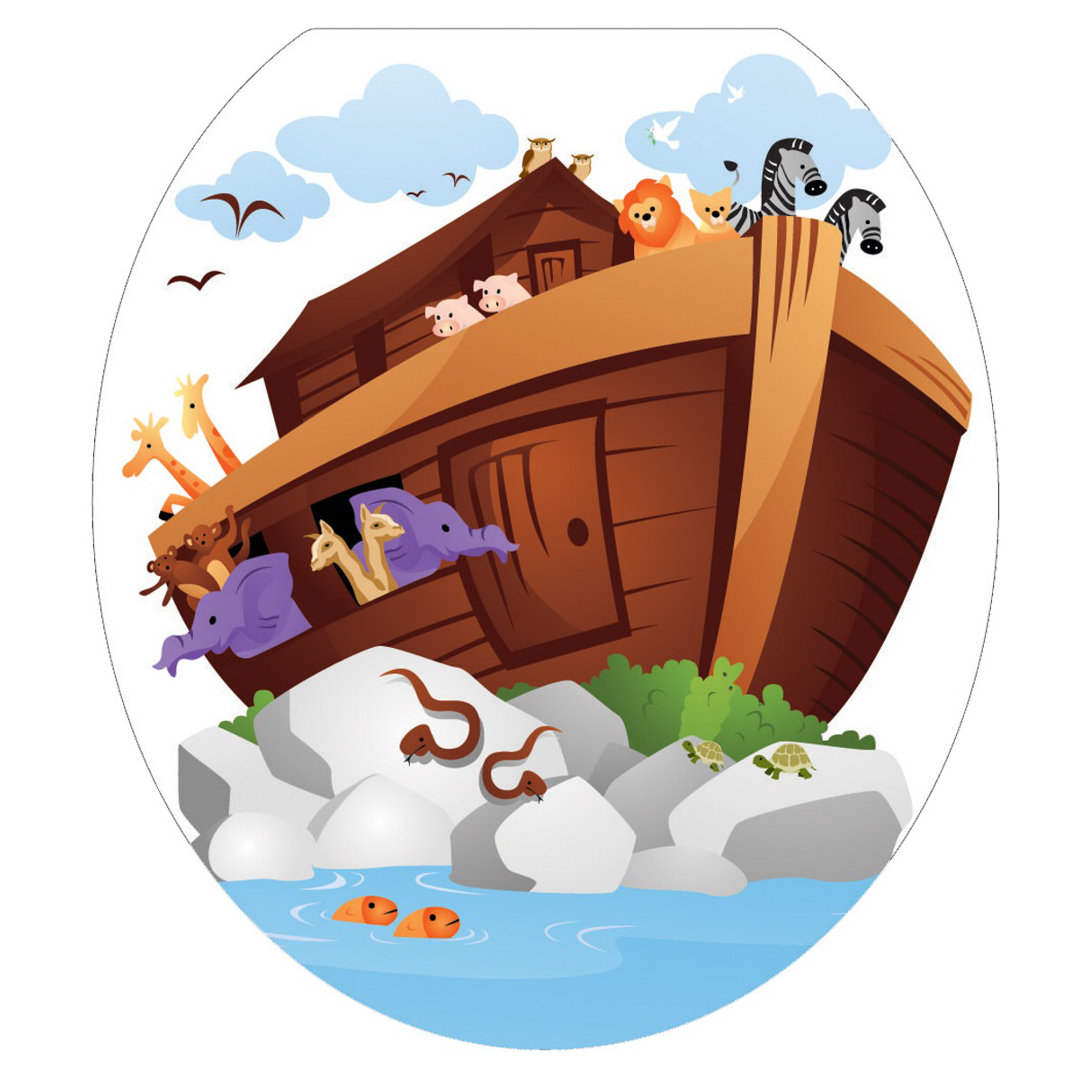 Noah’s Ark Children Toilet Seat Decal – Toilet Tattoos Kids Static Cling Vinyl Lid Cover Fits Round & Elongated Seats Toilet Tattoos 