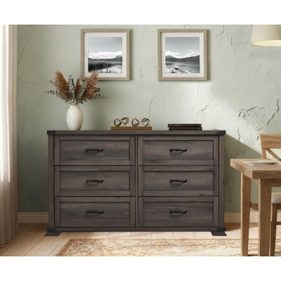 Commode l 54 po avec 6 tiroirs, commode de style campagne moderne pour chambre à coucher, meuble télé, salon