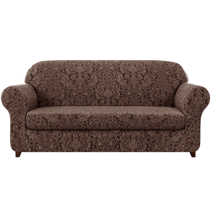 Housse pour canapé Stretch Damask, H 41 po x l 92 po x P 42 po, Mélange de polyester brun