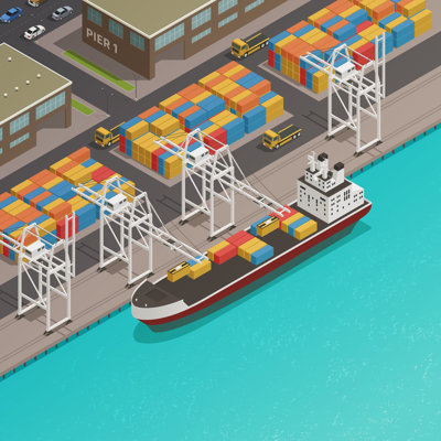 " Sea River Port Isometric Composition "