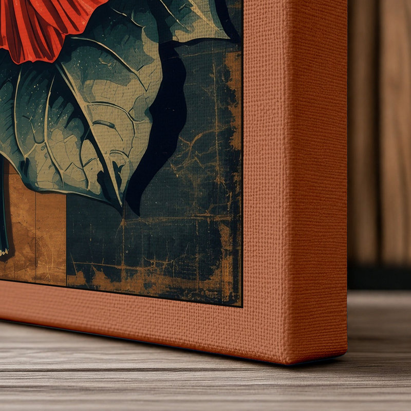 Crimson Hibiscus Botanical - Wrapped Canvas, 30x20 - 76.2 x 50.8 cm, Terracotta Border
