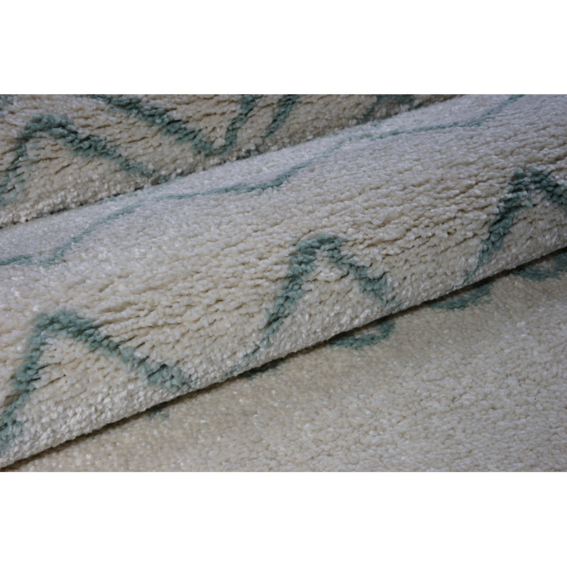 Chevron ivoire/vert tapis décoratif Jacoby, Rectangle 5 pi 2 po x 7 pi 5 po
