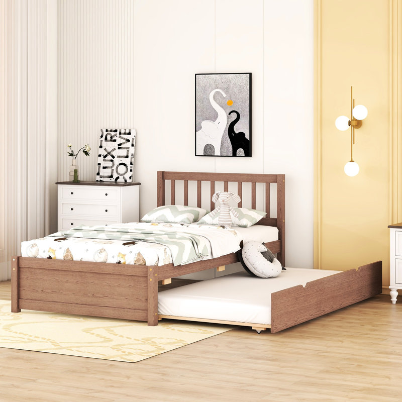 Structure de lit simple moderne en noyer avec lit gigogne - offrant une expérience de sommeil confortable dans un design robuste et élégant