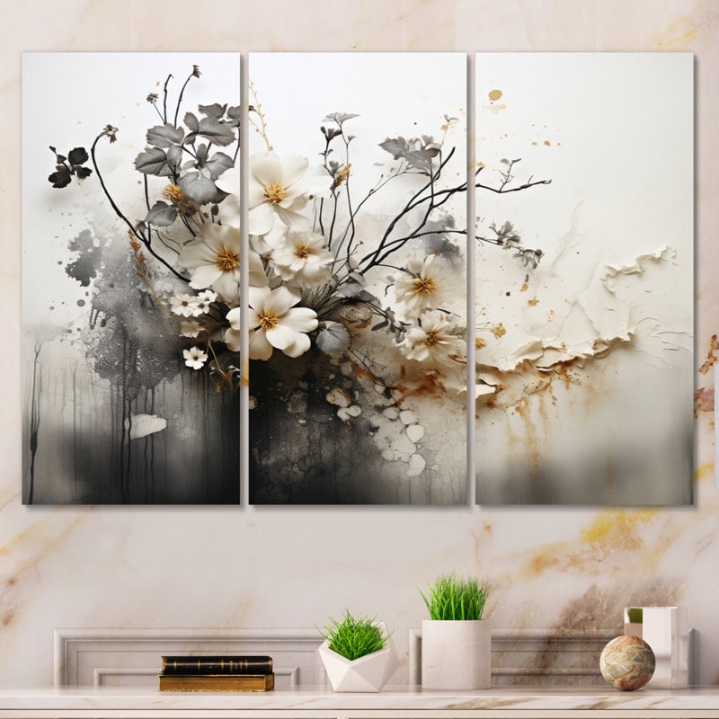 Bohemian Earthly Floral Collage I, impression sur toile 3 pièces, H 40 po x l 60 po x P 1 po, Wrapped Canvas