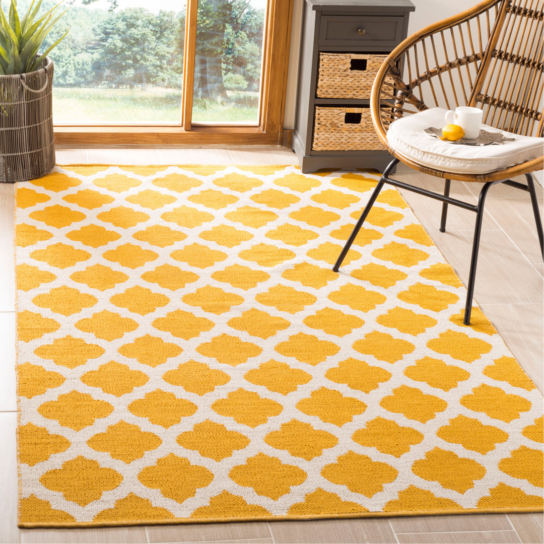 Romona Hand Woven Cotton Geometric Rug Charlton Home® Rug 