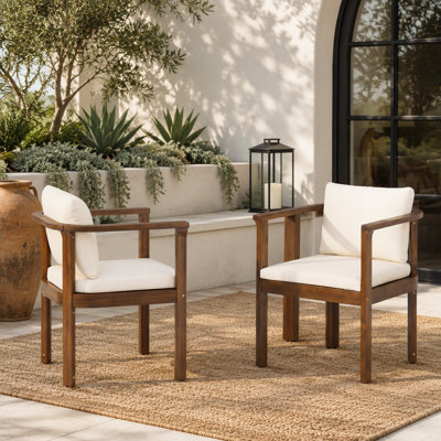 Ensemble de 2 chaises de salle à manger élégantes pour l'extérieur avec accoudoirs courbés en bois d'acacia pour plus de confort et de style