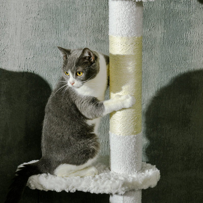 Floor To Ceiling Cat Tree With Scratching Posts, With Cloud Shape Platforms, Toy Balls