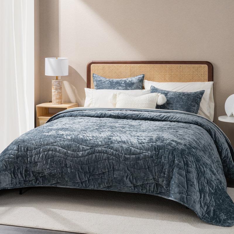 Ensemble de housse de couette et d'édredon EVERGRACE Wave, Courtepointe très grand + 2 taies décoratives tr, Bleu orageux