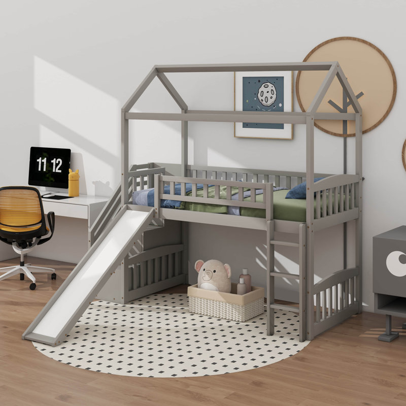 Lit mezzanine simple avec glissade, Gris