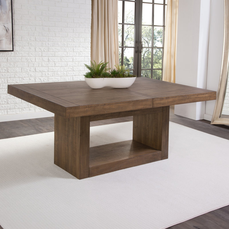 Jaquelyn 88 " Extendable Rectangular with Solid Wood Base Dining Table, Toffee