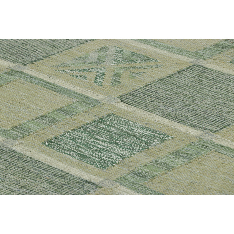 Scandinavian Wool Geometric Area Rug in Green, Rectangle 10' x 14'