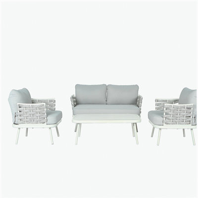 Mariano Steel 4-Pieces Coversation Set, Off White+Grey
