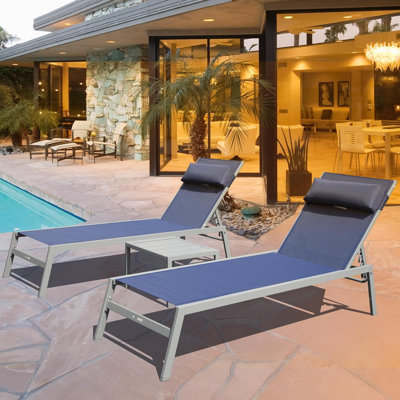 Ensemble de 3 chaises longues d'extérieur, chaise longue en aluminium améliorée avec 5 positions réglables