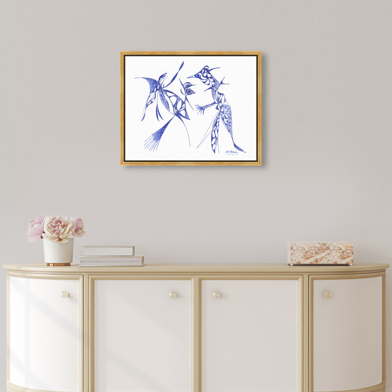 Manuel Roman - Dueling Herons Print by Oliver Gal, 21"H x 25"W, Gold Floater Frame