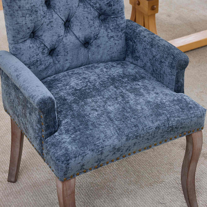 Ensemble de 2 chaises de salle à manger rembourrées en tissu de chenille, pieds courbés en bois massif, capitonné élégant
