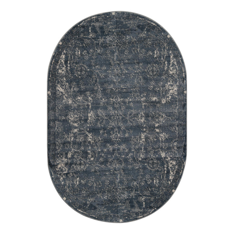 Charters Towers Oriental Blue Area Rug, Oval 6'1" x 9'