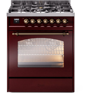 Cuisinière à double combustible de 30 po avec 5 brûleurs scellés (porte vitrée) ILVE Nostalgie II Series