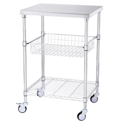 Rolling Cart 3, 470 Lbs, 24"x20"x36.6", 6 Hooks, Stainless Steel Tabletop, Adjustable Shelves, 3-inch 3 Utility On Wheels, Surface, Height-adjustable Silent