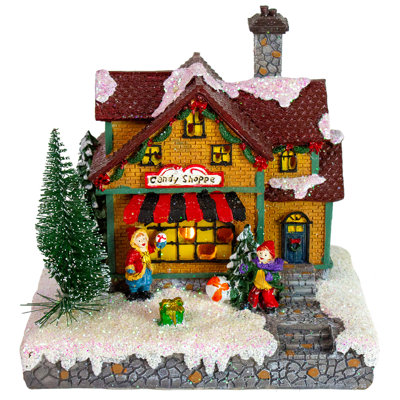 Édifice de village de bonbons de Noël 6,75 "éclairé à DEL