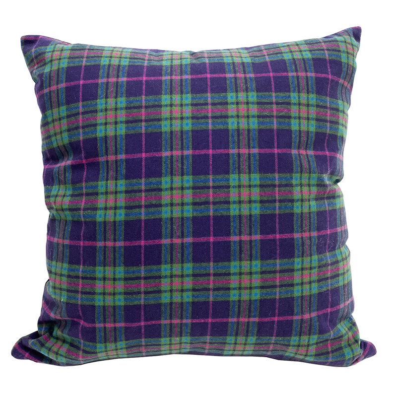 Coussin Tartan, Vert et bleu, H 17 po x l 17 po