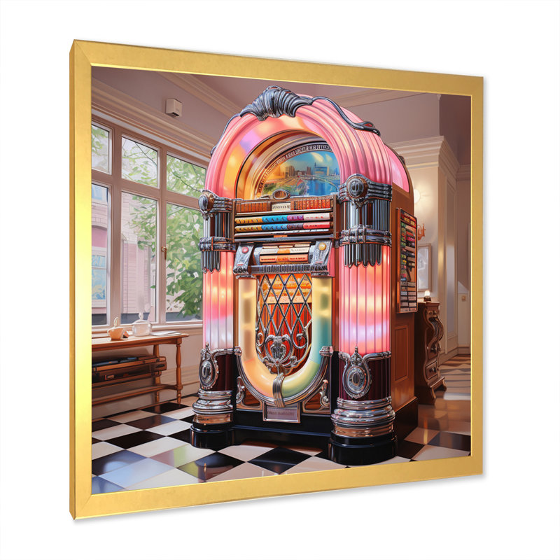 " Jukeboxe Pink Harmony Haven II ", Gold Picture Framed, 30" H x 30" W x 1" D