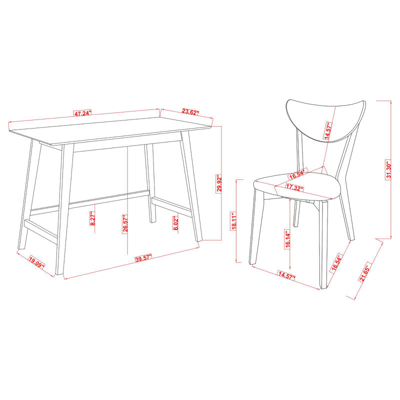 Ensemble de bureau d'écriture 2 pièces noyer