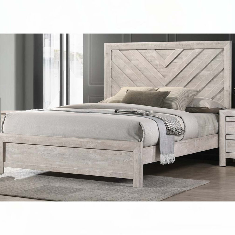 Rustic Wooden Panel Bed, Queen