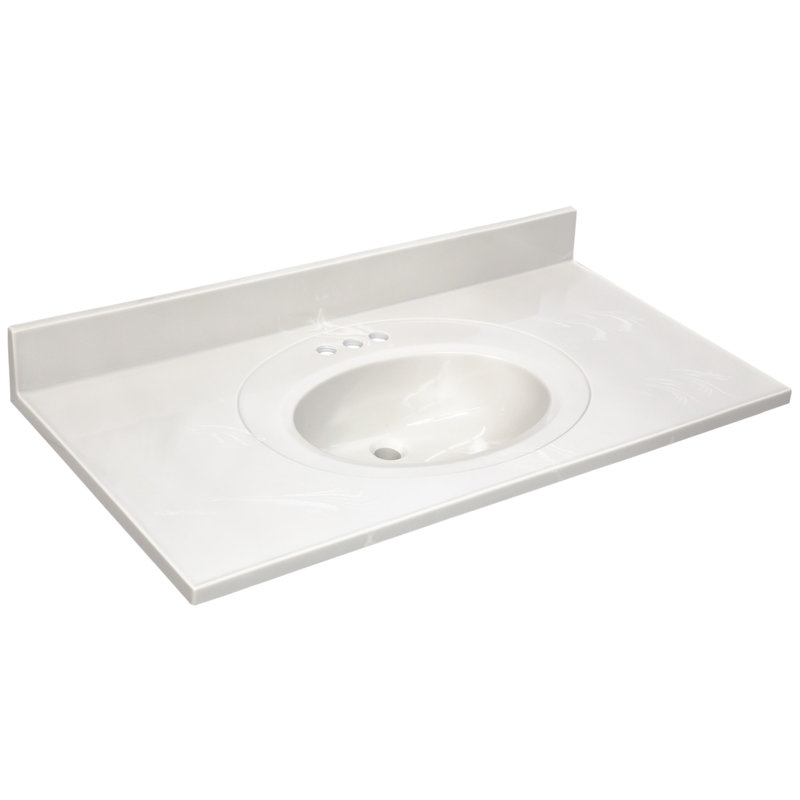 43 Inch Cultured Marble Vanity Top with Backsplash, Improved Package, White on White
