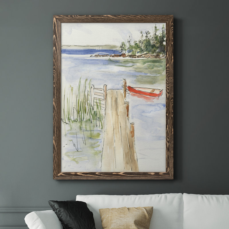 Peinture sur toile, "Sketchy Pier", H 37,5 po x l 27,5 po x P 1,5 po, Encadré de bois de noyer