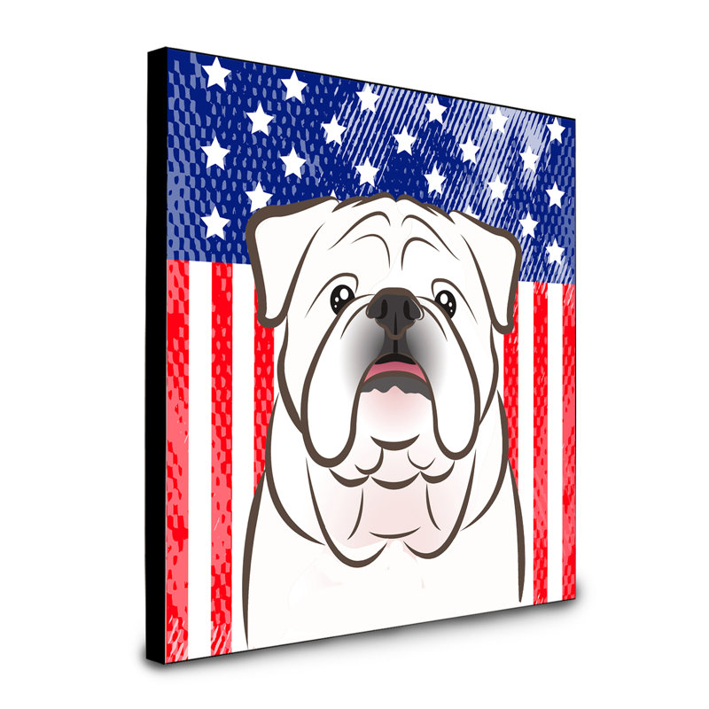 « american flag », art encadré Macomb, Bouledogue anglais blanc