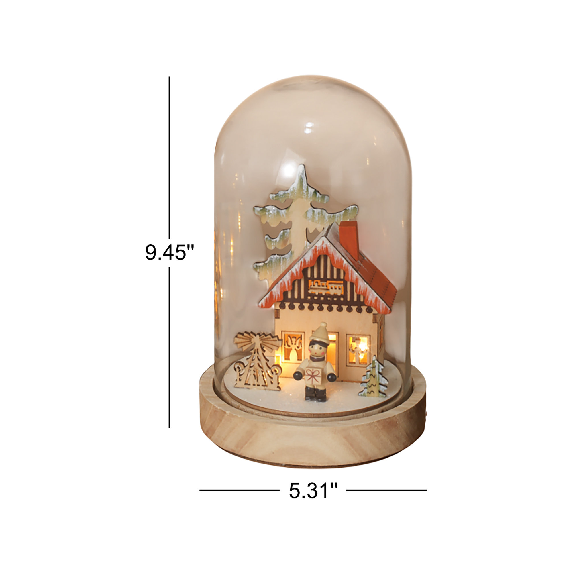 9 In. Illuminating Glass Domed Wood Village Scenes Set Of 3