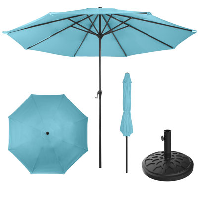 Parasol de patio rond de 9 pi avec base lestée de 19 lb - Parasol d'extérieur à manivelle et auvent ventilé pour abat-jour - pour terrasse, balcon, porche, cour ou piscine par Pure Garden (turquoise)