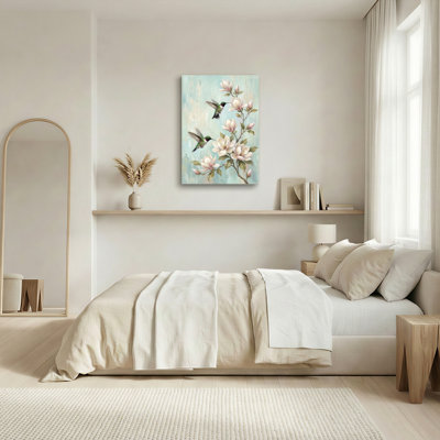 Art mural sur toile Gallery Wrap pour le salon, la chambre à coucher, le bureau ou le vestibule - Décoration murale décorative avec fleur de colibri