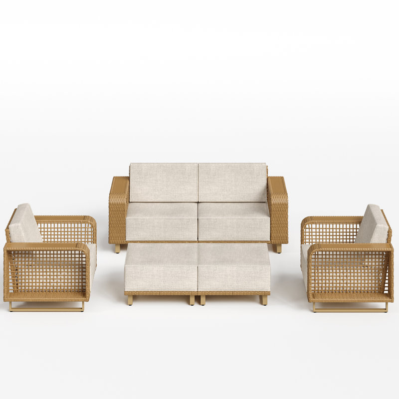 Canapé de conversation pour 4 personnes avec accoudoirs larges et coussins épais, Non - sans table basse