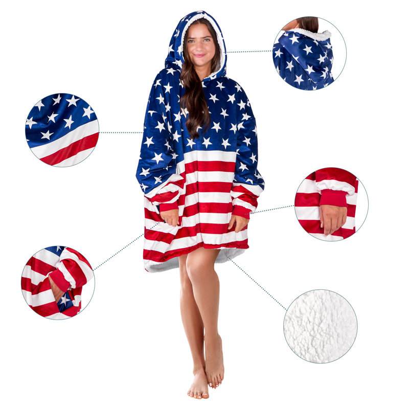Couverture en sherpa à capuche portable, Drapeau, Adulte