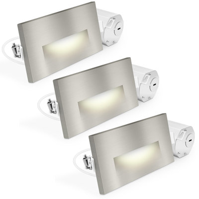 Luxrite Horizontal Clip-In LED Step Lights, 5CCT, 3W, 150LM, 90° Beam, Dimmable, 120V, IP65, Interchangeable Plate Cover, ETL, Brushed Nickel 4 Pack