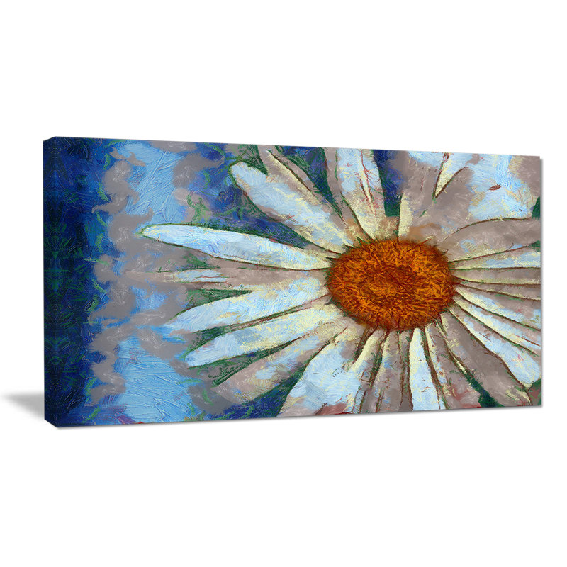 Fleurs de camomille blanches dessinées à la main - impression sur toile tendue, H 28 po x l 60 po