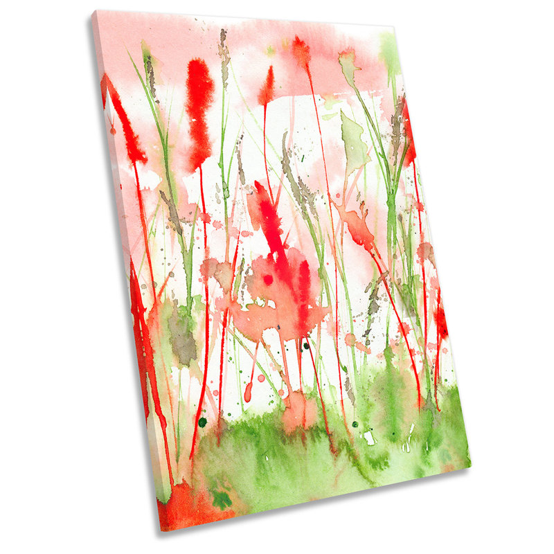 X7990 Red Floral Flowers Watercolour - Wrapped Canvas Painting, 76.2cm H x 50.8cm W x 2cm D