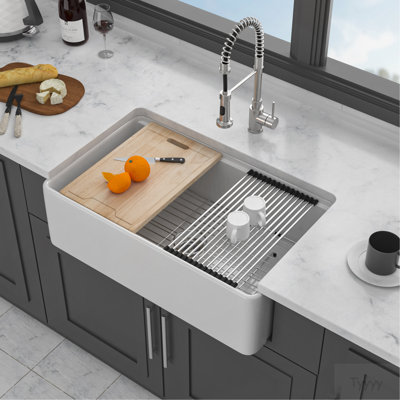 Station de travail de 33 po avec évier de cuisine blanc 33 po x 20 po x 10 po en porcelaine blanche