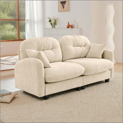Causeuse en tissu de chenille pour canapé modulaire avec causeuse en nuage, conception de dossier à coussin touffeté, conception ergonomique, mousse haute densité, accoudoirs élégants, base en bois de haute qualité, convient aux salons.