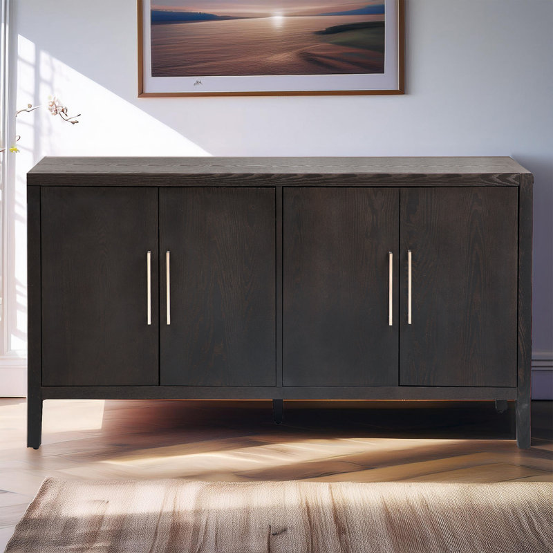 Cortisha Large Storage Cabinet Sideboard with 4 Metal Handles 4 Adjustable Shelves and 4 Doors High Quality Wood Grain Design Easy to Assemble Perfect for Home Organization and Maximizing Storage Space